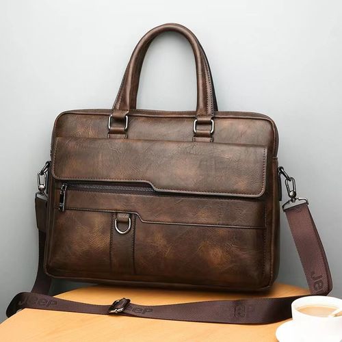Sac à Main Horizontal à Bandoulière de Grande Capacité pour Homme,Étui pour Bombes d'Ordinateur Portable 14 ans - Coffee