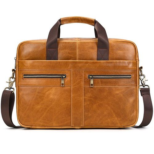 Luufan-Sac à main en cuir véritable pour homme,sac à bandoulière,sac à main pour ordinateur portable,A4,bureau,affaires,bombes,étui,convient pour PC 15" - Design2-light brown