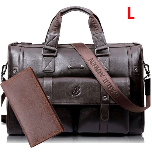 Crossten-Sac à main en cuir de grande capacité pour homme,sacoche d'affaires,sac de voyage vintage initié,sacs pour ordinateur portable 17 pouces - Dark brown set L