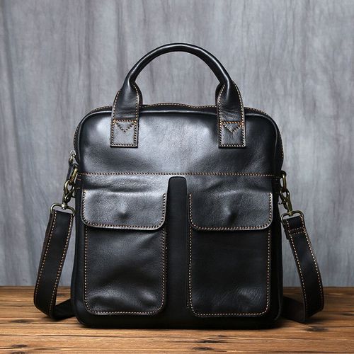 sac à main rétro en cuir pour hommes,nouvelle couche supérieure verticale en peau de vache,sac messager à bandoulière simple,porte-documents d'ordinateur pour facteur - Black