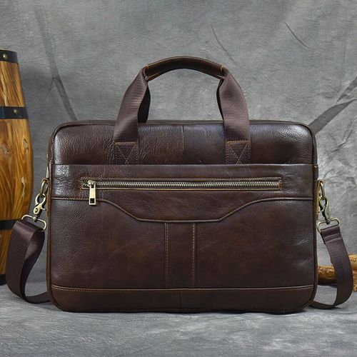 mallette en cuir véritable pour hommes,sac à main pour ordinateur portable 15 ",sac à bandoulière noir et marron - Design1-brown