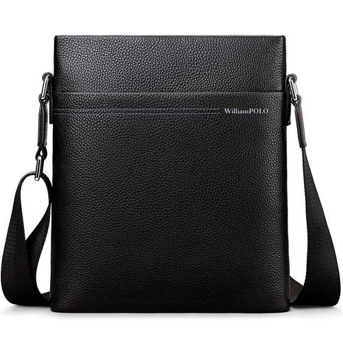 WilliamPolo-Sacs fourre-tout en cuir de vache pour hommes,célèbre marque,nouvelle mode,sacoche à bandoulière,sacs d'affaires initiés - Black
