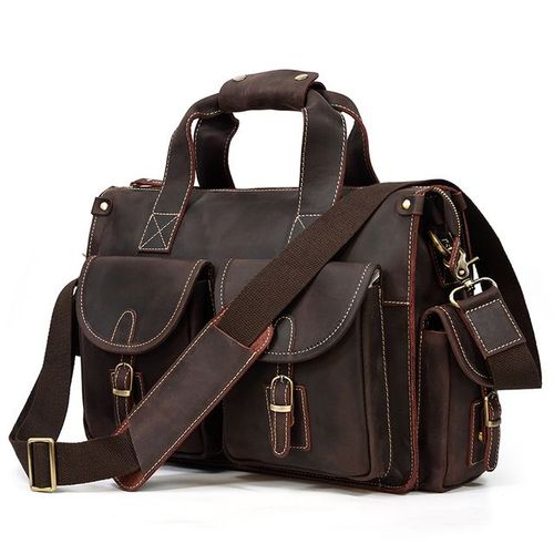 Porte-documents Vintage en cuir de vache véritable pour homme,sac d'ordinateur portable de 15 pouces,sacoche d'affaires,fourre-tout de travail - brown3