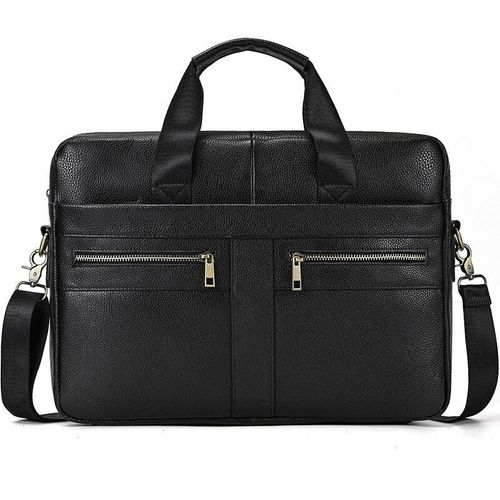 mallette en cuir véritable pour hommes,sac à main pour ordinateur portable 15 ",sac à bandoulière noir et marron - Design2-black