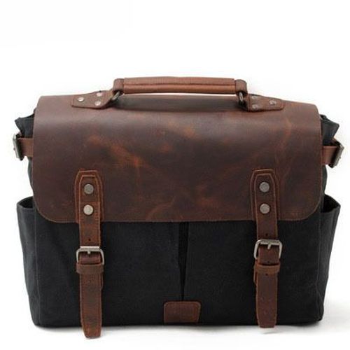 Grand étui à bombes en cuir véritable pour homme,sac à main Messenger,étui à bombes pour ordinateur portable 13 ",sac en toile,sac à bandoulière,multifonction,lancé - Black