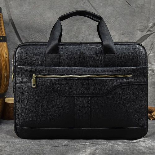 mallette en cuir véritable pour hommes,sac à main pour ordinateur portable 15 ",sac à bandoulière noir et marron - Design1-black