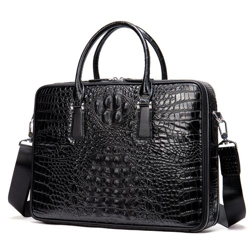 Sac fourre-tout en cuir imprimé crocodile pour hommes,étui à bombes,sac à bandoulière pour ordinateur,sac d'affaires,14 pouces - Black