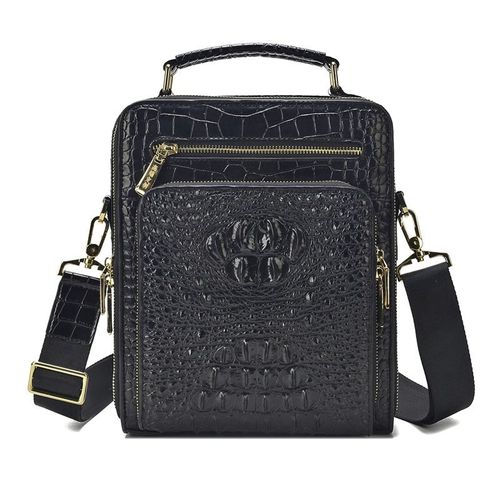 Sac à main à motif Crocodile pour hommes,sacoche à bandoulière,décontracté,vertical,fourre-tout en cuir de vache,petit porte-documents - black