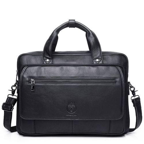 Sac à main en cuir de grande capacité pour homme,étui à bombes d'affaires,cuir de vachette,sac d'ordinateur 16 pouces,sac à bandoulière lancé - Black