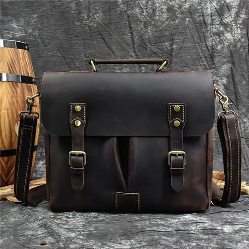 Sac à main Bombes Case en cuir véritable pour hommes,sac à documents A4,cuir de vache souple pour homme,sac pour ordinateur portable lancé,sac d'ordinateur d'affaires - Dark Brown