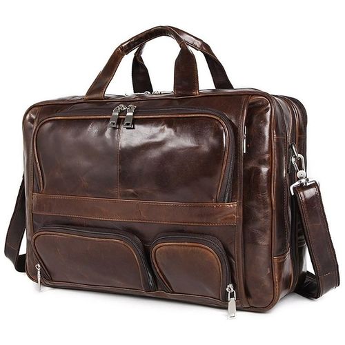 Sac à Main en Cuir group pour Ordinateur Portable de 17.3 Pouces,Fourre-Tout de Voyage d'Affaires,Grande Sacoche Rétro pour Homme - Design1 Coffee
