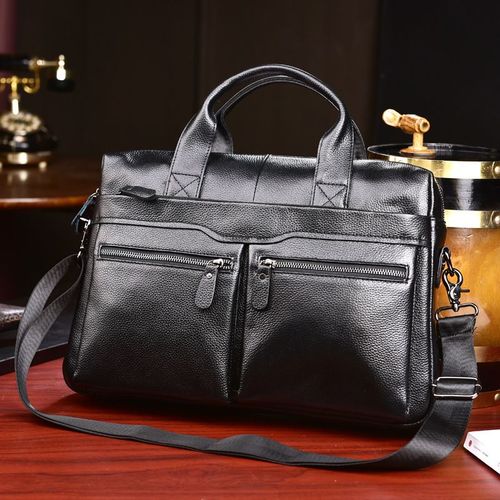 Étui Bombes en Cuir group Souple pour Homme,Sac d'Affaires pour Ordinateur Portable 15 Pouces,Cuir de Vache Double Couche,Sacoche de Travail,Fourre-Tout Noir - Black