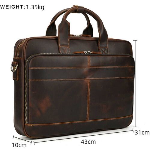 Newsbirds-Sac à main en cuir véritable pour hommes,sac à bandoulière Messenger Business,sac pour ordinateur portable 15.6 pouces,sacs à main pour hommes,couches - Dark Brown(44cm)