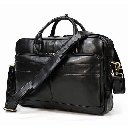 Newsbirds-Sac à main en cuir véritable pour hommes,sac à bandoulière Messenger Business,sac pour ordinateur portable 15.6 pouces,sacs à main pour hommes,couches - Oil Black(40cm)