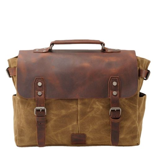 Grand étui à bombes en cuir véritable pour homme,sac à main Messenger,étui à bombes pour ordinateur portable 13 ",sac en toile,sac à bandoulière,multifonction,lancé - Brown