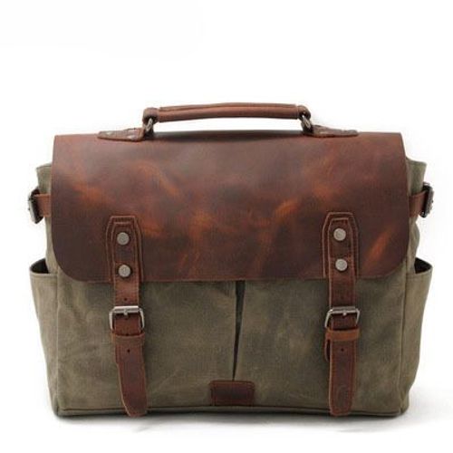 Grand étui à bombes en cuir véritable pour homme,sac à main Messenger,étui à bombes pour ordinateur portable 13 ",sac en toile,sac à bandoulière,multifonction,lancé - Amry Green