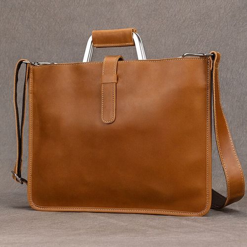 Étui Bombe à Fermeture Éclair en Cuir group pour Homme,Sacoche de Bureau,pour Ordinateur Portable,13 Pouces - Red Brown