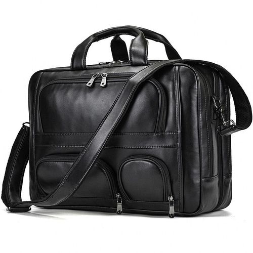 Sac à Main en Cuir group pour Ordinateur Portable de 17.3 Pouces,Fourre-Tout de Voyage d'Affaires,Grande Sacoche Rétro pour Homme - Design1 black43cm
