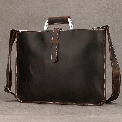 Étui Bombe à Fermeture Éclair en Cuir group pour Homme,Sacoche de Bureau,pour Ordinateur Portable,13 Pouces - Brown