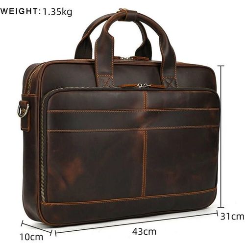 Sac à main d'affaires en cuir véritable pour hommes,fourre-tout pour ordinateur portable de 17.3 pouces,grande capacité,sac à bandoulière,porte-documents de travail - 43cm dark brown