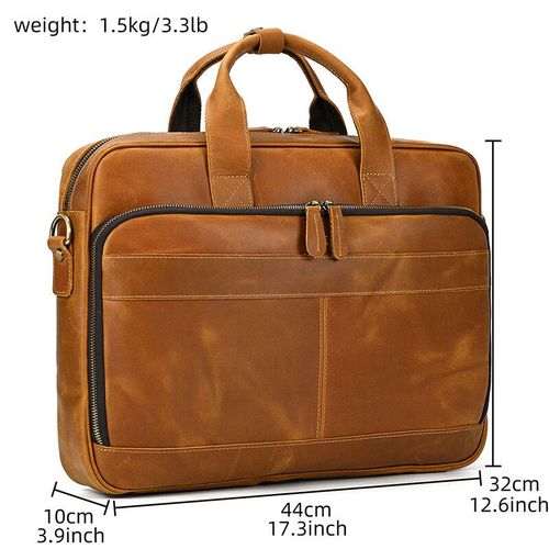Sac à main d'affaires en cuir véritable pour hommes,fourre-tout pour ordinateur portable de 17.3 pouces,grande capacité,sac à bandoulière,porte-documents de travail - 43cm light brown