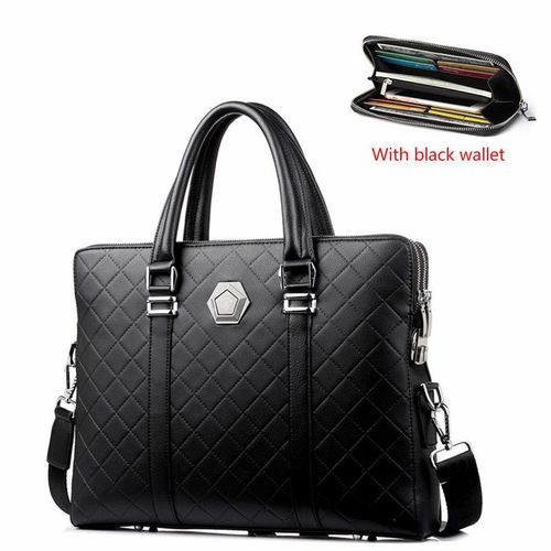 Sac à Main en Cuir avec Serrure à Code pour Homme,Sacoche à Bandoulière,Double Couche,Anti-Vol - Black with wallet
