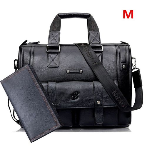 Crossten-Sac à main en cuir de grande capacité pour homme,sacoche d'affaires,sac de voyage vintage initié,sacs pour ordinateur portable 17 pouces - Black set M