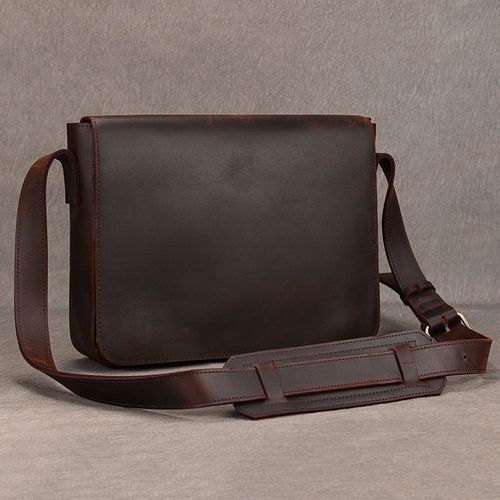 Sac rétro en cuir véritable pour hommes,sac à bandoulière pour ordinateur portable,sacs de bureau marron pour ordinateur portable - Design1 Dark brown