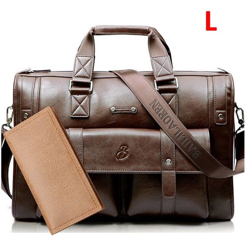 Crossten-Sac à main en cuir de grande capacité pour homme,sacoche d'affaires,sac de voyage vintage initié,sacs pour ordinateur portable 17 pouces - Light brown set L