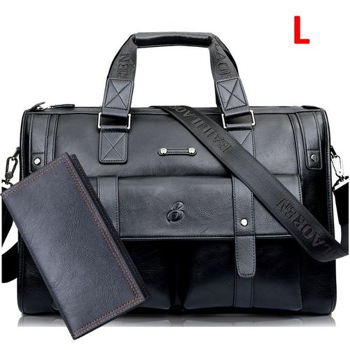 Crossten-Sac à main en cuir de grande capacité pour homme,sacoche d'affaires,sac de voyage vintage initié,sacs pour ordinateur portable 17 pouces - Black set L