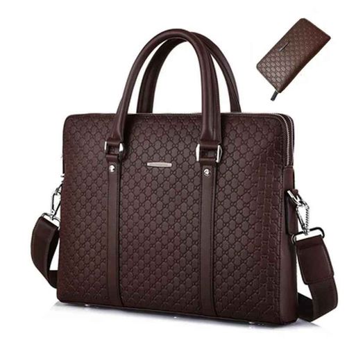 Sac à main avec lettres en relief pour homme,mallette d'affaires,sac à bandoulière à une épaule,sac d'ordinateur horizontal,2024 - Brown combination