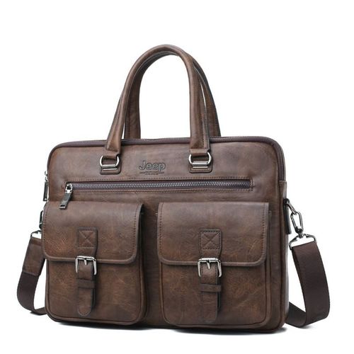 JEEP BULUO Marque Man'sBusiness Sac Cartable 2 pcs/set Split En Cuir De Haute Qualité Hommes Sacs de bureau Pour 13. Pc portable 3 pouces A4 décontracté - Brown 8006