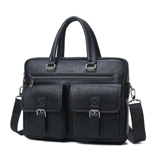 JEEP BULUO Marque Man'sBusiness Sac Cartable 2 pcs/set Split En Cuir De Haute Qualité Hommes Sacs de bureau Pour 13. Pc portable 3 pouces A4 décontracté - Black 8006
