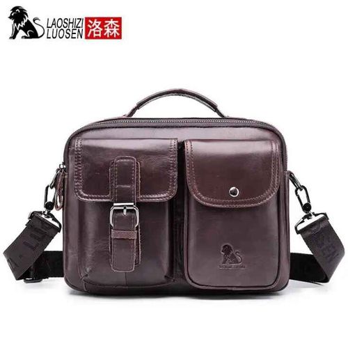 Sac à bandoulière en cuir véritable pour hommes,sac à main Vintage pour hommes,fourre-tout Business - Dark coffee