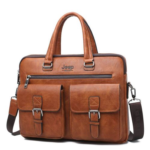 JEEP BULUO Marque Man'sBusiness Sac Cartable 2 pcs/set Split En Cuir De Haute Qualité Hommes Sacs de bureau Pour 13. Pc portable 3 pouces A4 décontracté - Orange 8006