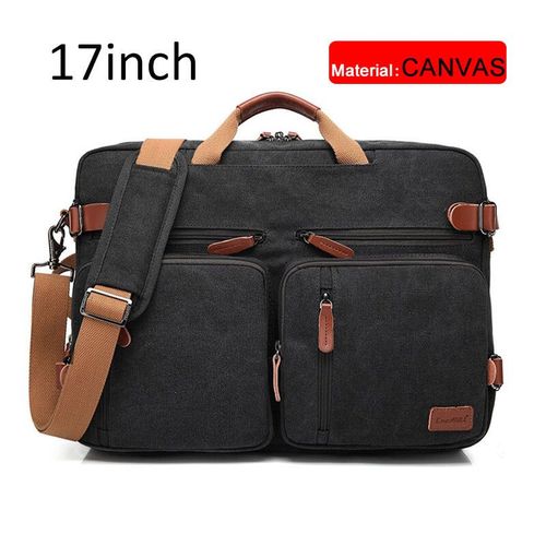 Mallette Convertible de 17 pouces pour hommes,sac à main d'affaires,sacoche pour ordinateur portable,sacs de voyage multifonctionnels pour hommes de grande taille - Black canvas 17 inch