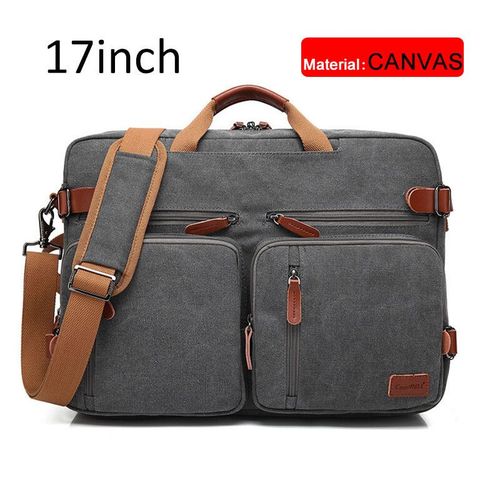 Mallette Convertible de 17 pouces pour hommes,sac à main d'affaires,sacoche pour ordinateur portable,sacs de voyage multifonctionnels pour hommes de grande taille - Dark gray canvas 17