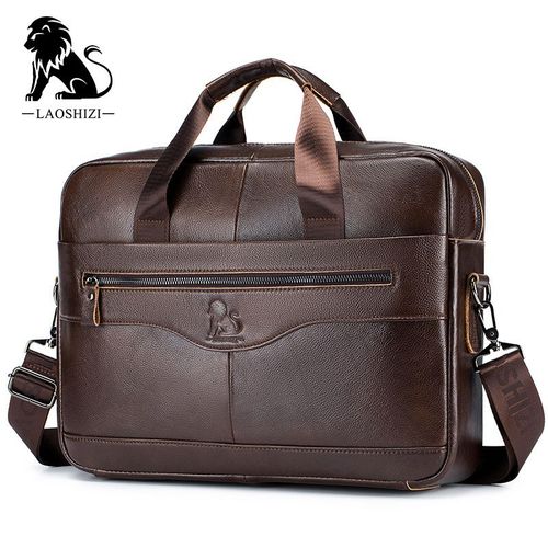 mallette en cuir véritable pour hommes,sac messager pour ordinateur portable ou documents - brown