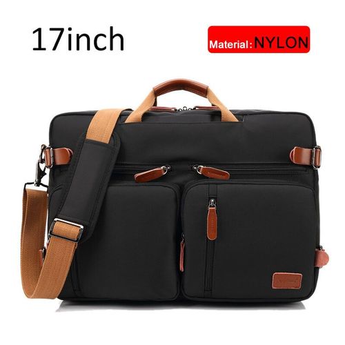 Mallette Convertible de 17 pouces pour hommes,sac à main d'affaires,sacoche pour ordinateur portable,sacs de voyage multifonctionnels pour hommes de grande taille - Black nylon 17 inch