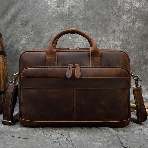 Luufan-Sac à main en cuir véritable pour ordinateur portable,sac à bandoulière fait main,sac d'affaires pour homme,convient pour PC de 14 pouces,bombes,vintage - brown3