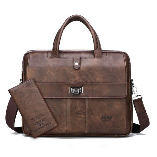 sac à main de voyage d'affaires pour hommes,mallette de bureau pour fichiers A4,sac fourre-tout pour ordinateur portable de grande taille 15 pouces - Set Brown