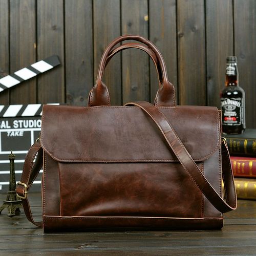 serviette rétro en cuir de cheval fou pour hommes,sacoches d'affaires,sac à main pour ordinateur portable,pochette d'ordinateur - coffee