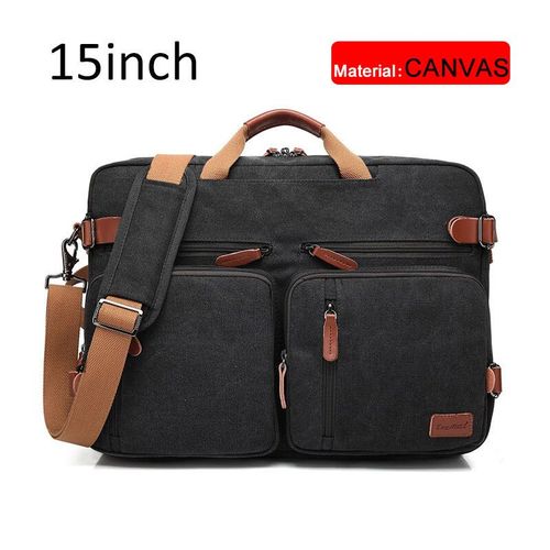 Mallette Convertible de 17 pouces pour hommes,sac à main d'affaires,sacoche pour ordinateur portable,sacs de voyage multifonctionnels pour hommes de grande taille - Black canvas 15 inch