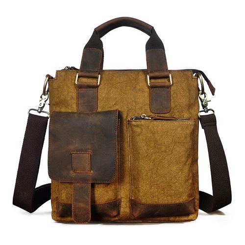 Porte-documents en cuir véritable pour homme,mallette d'affaires décontractée pour ordinateur portable de 12 pouces,fourre-tout,sacoche malette,b259-dc - canvas-brown