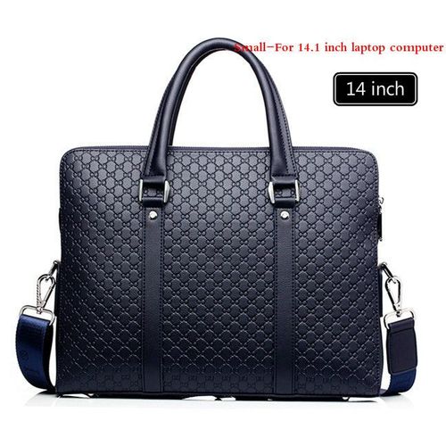 Sac à bandoulière pour homme,en cuir,porte-documents d'affaires,double couche,décontracté,sacoche ordinateurs portables,accessoires masculins,sacs de voyage - Blue-14 inch
