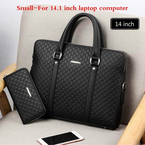 Sac à bandoulière pour homme,en cuir,porte-documents d'affaires,double couche,décontracté,sacoche ordinateurs portables,accessoires masculins,sacs de voyage - Black with Wallet-14