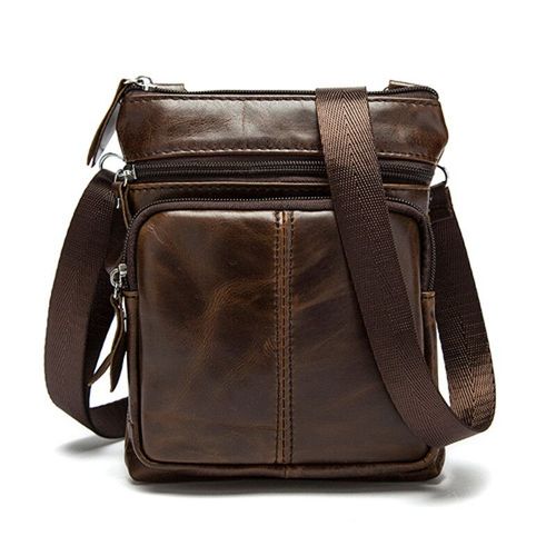 Sac à bandoulière en cuir véritable pour hommes et femmes,sac à main Messenger initié,étui à bombes d'affaires,travail de bureau,rétro,2020 - Coffee