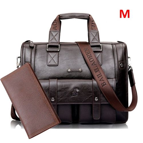 Porte-documents en cuir noir pour hommes,sac à main d'affaires,sacoches Vintage,sac à bandoulière pour hommes,grands sacs de voyage pour ordinateur portable,tendance - Dark brown set M