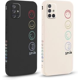[2 Pezzi Cover Per Samsung Galaxy A71 4g 6.7"", Aesthetic Custodia Morbide Silicone Con Smile Face Disegni Protezione Della Fotocamera Antiurto Ultra Carino Tpu Morbida Case Per Samsung A71 4g