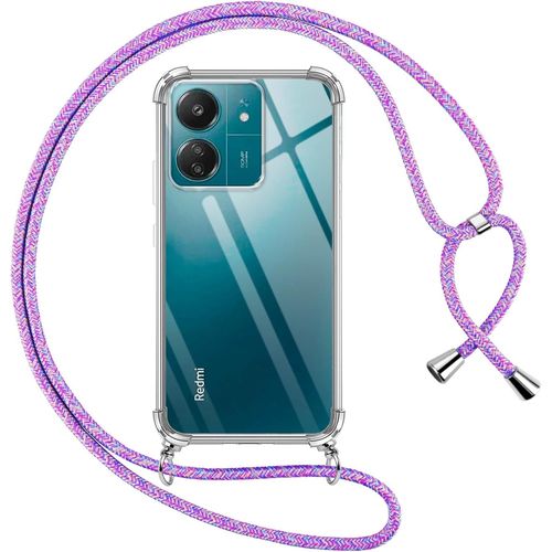 Coque Pour Xiaomi Redmi 13c Avec Cordon, Transparente Silicone Housse Avec Réglable De Collier Anti-Chute Etui Pour Redmi 13c 6.74 Pouces, Ètuis À Bandoulière [Violet 01]